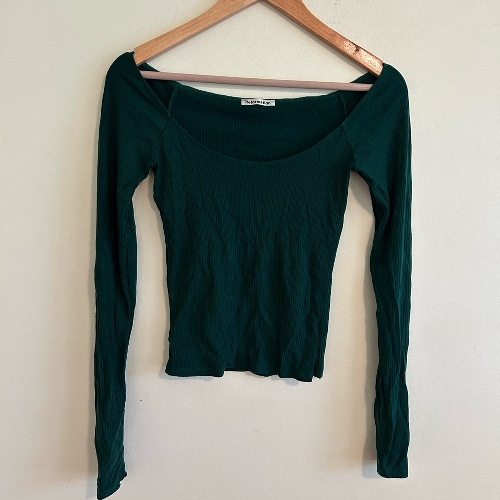 Reformation Women’s Nala Top Off The Shoulder Long Sleeve Size XS Ribbed Knit